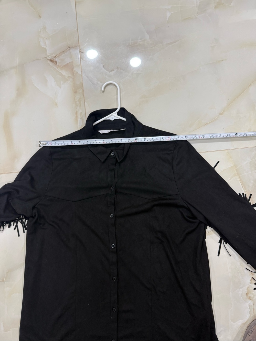 Zara Black Blouse with Fringe Sleeve Detail - Picture 6 of 10